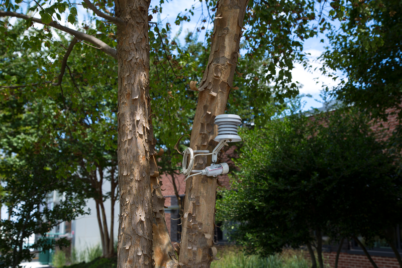 A temperature sensor on Georgia Tech’s campus to measure the effect of different urban environments on the heat island effect.